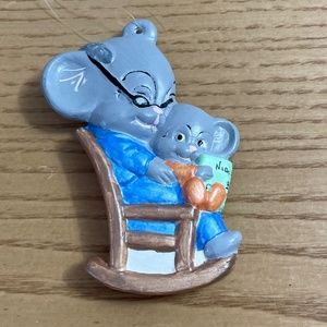 Vtg 1990 Ceramic Mouse Christmas Ornament Grandpa Reading to Baby Handmade 3.5"